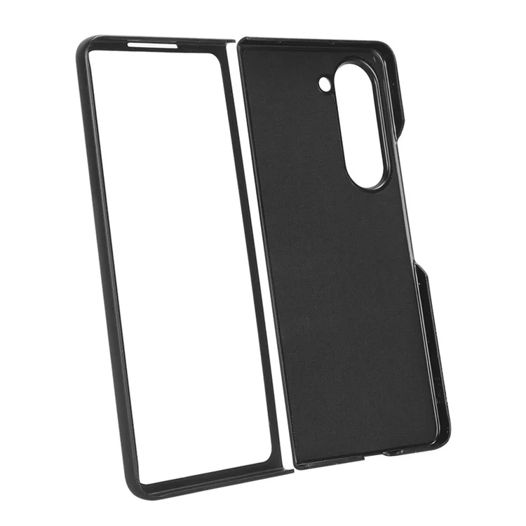 Para Samsung Galaxy Z Fold5 5G Calf Texture PU Leather PC Case Kickstand Grip Phone Cover with Shoulder Strap - Negro