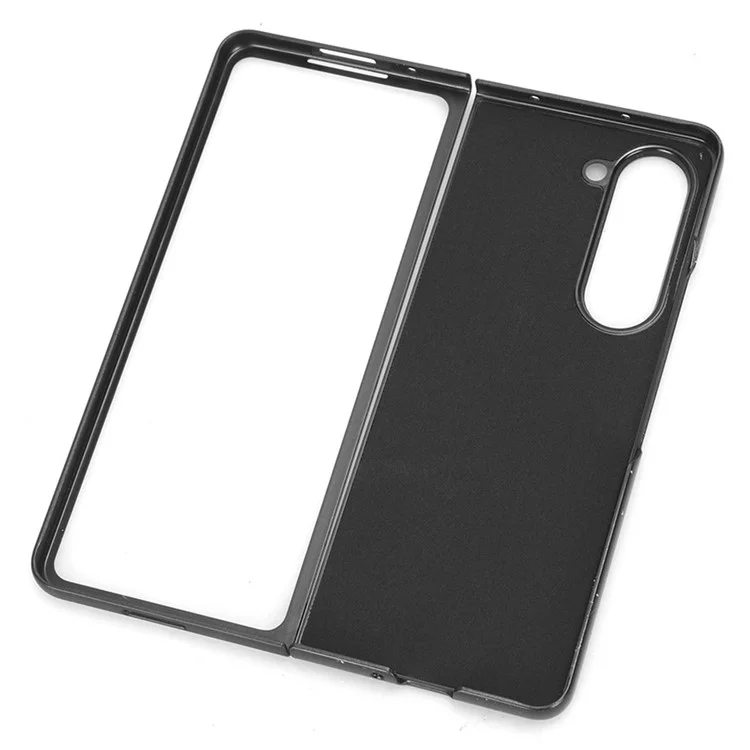 Para Samsung Galaxy Z Fold5 5G Calf Texture PU Leather PC Case Kickstand Grip Phone Cover with Shoulder Strap - Negro