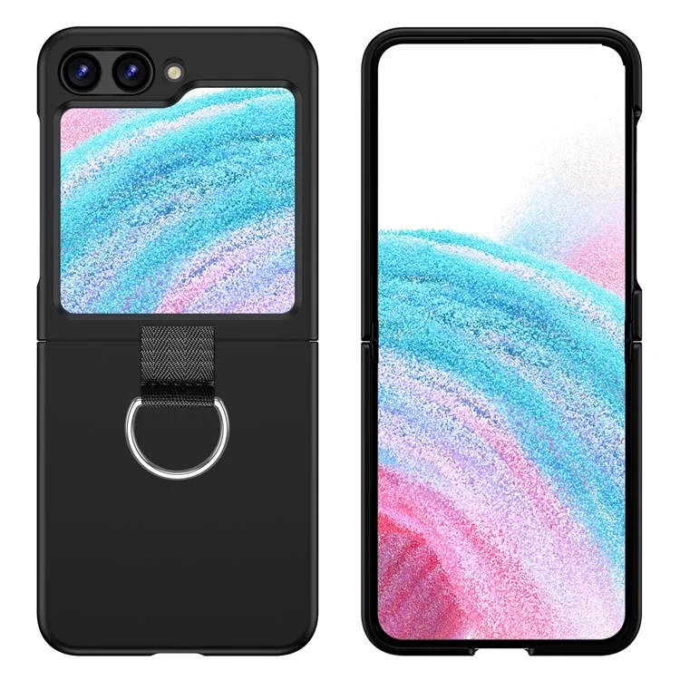 For Samsung Galaxy Z Flip5 5G Hard PC Phone Case Anti-scratch Cover with D-Shape Ring Holder - Black