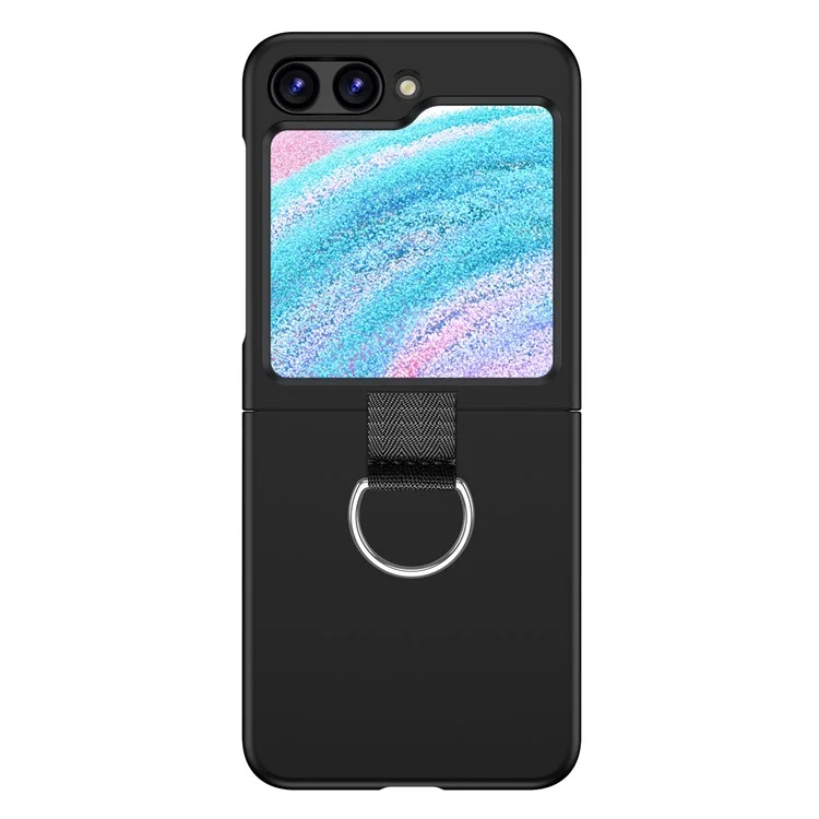 For Samsung Galaxy Z Flip5 5G Hard PC Phone Case Anti-scratch Cover with D-Shape Ring Holder - Black