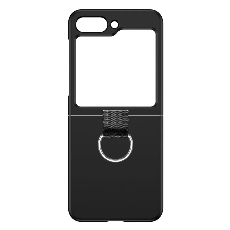 For Samsung Galaxy Z Flip5 5G Hard PC Phone Case Anti-scratch Cover with D-Shape Ring Holder - Black