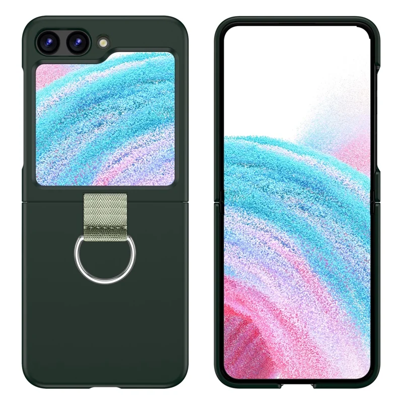 For Samsung Galaxy Z Flip5 5G Hard PC Phone Case Anti-scratch Cover with D-Shape Ring Holder - Dark Green