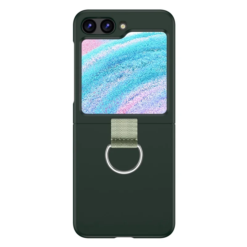 For Samsung Galaxy Z Flip5 5G Hard PC Phone Case Anti-scratch Cover with D-Shape Ring Holder - Dark Green