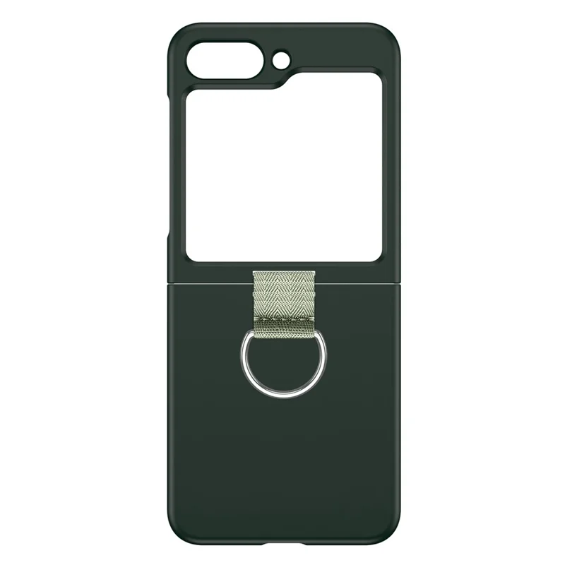 For Samsung Galaxy Z Flip5 5G Hard PC Phone Case Anti-scratch Cover with D-Shape Ring Holder - Dark Green