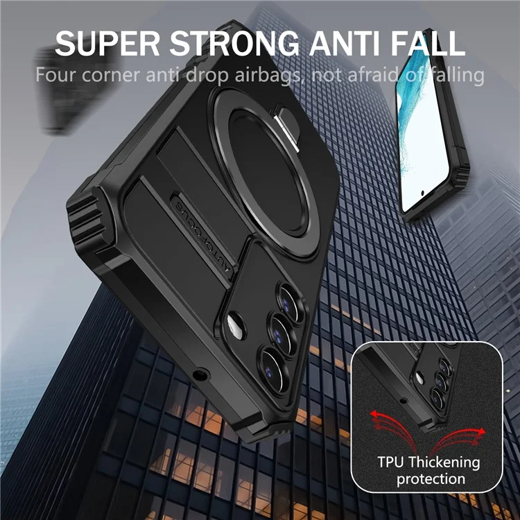 For Samsung Galaxy S22 5G Magnetic Case Compatible with MagSafe PC+TPU Kickstand Phone Cover - Black