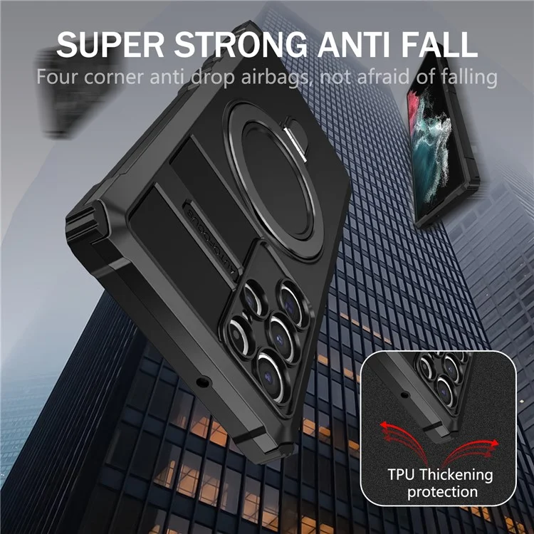 Per Samsung Galaxy S22 Ultra 5G PC+TPU Custodia antiurto Case Magnetico Custodia con supporto ad anello - Nero