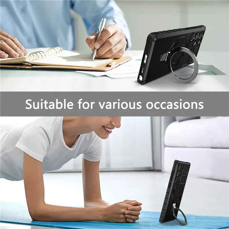 Per Samsung Galaxy S22 Ultra 5G PC+TPU Custodia antiurto Case Magnetico Custodia con supporto ad anello - Nero
