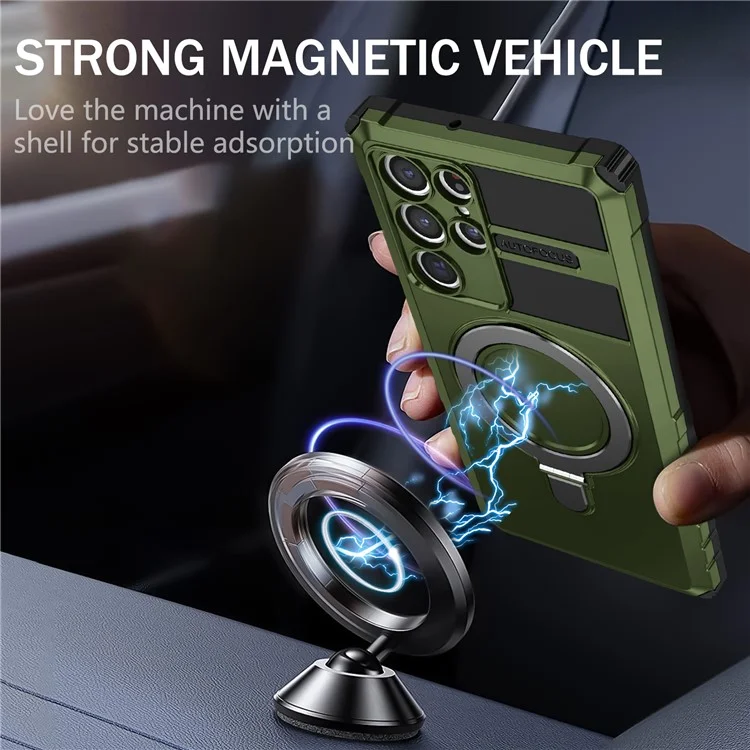 Pour Samsung Galaxy S22 Ultra 5G PC+TPU Coque de protection antichoc avec support de bague magnétique - Vert