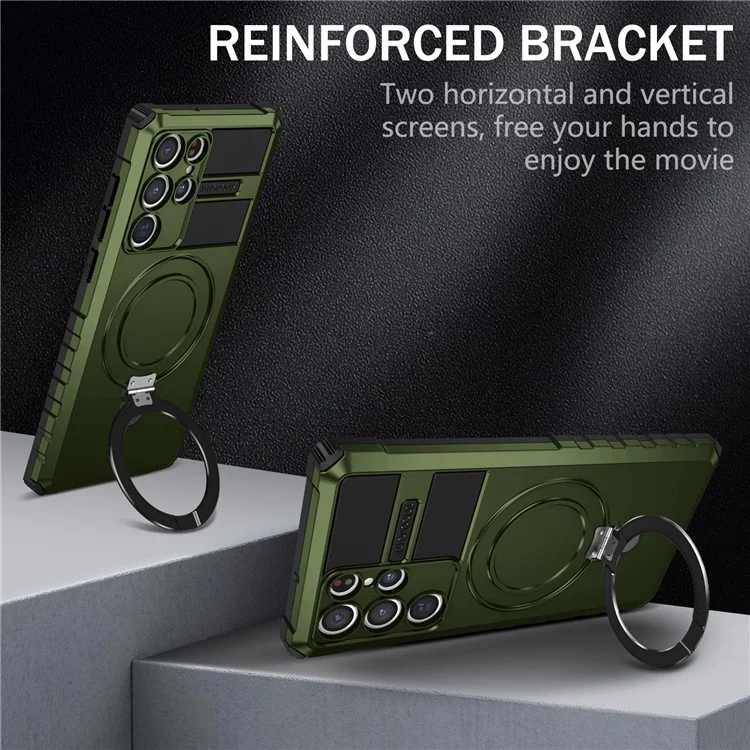 Pour Samsung Galaxy S22 Ultra 5G PC+TPU Coque de protection antichoc avec support de bague magnétique - Vert