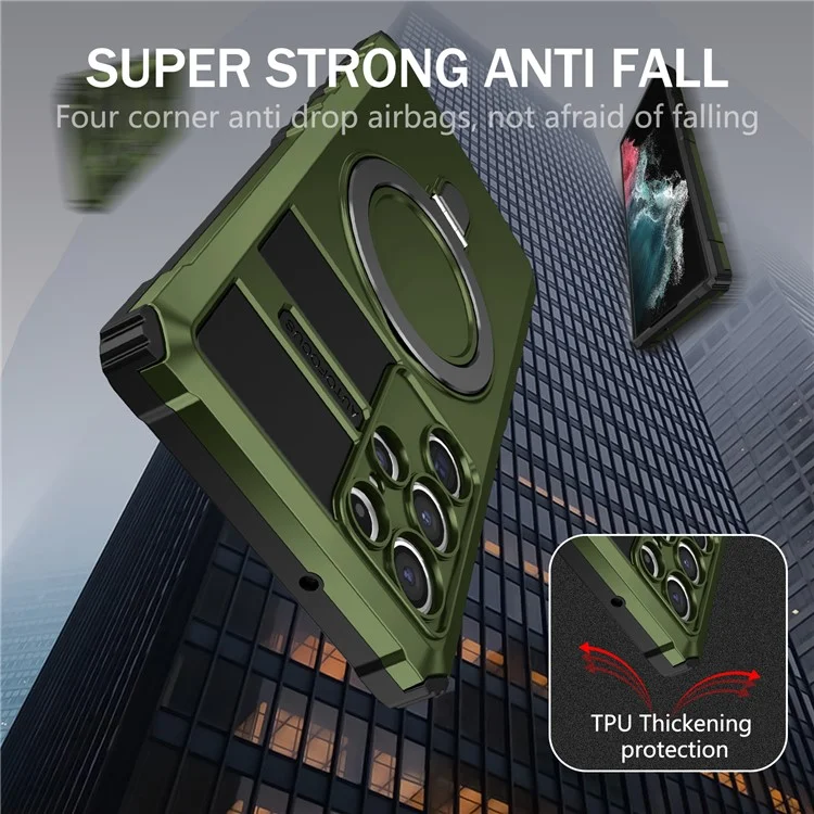 Pour Samsung Galaxy S22 Ultra 5G PC+TPU Coque de protection antichoc avec support de bague magnétique - Vert