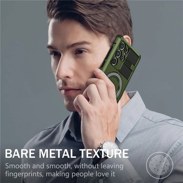 Pour Samsung Galaxy S22 Ultra 5G PC+TPU Coque de protection antichoc avec support de bague magnétique - Vert