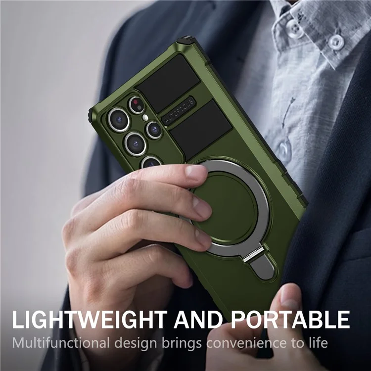 Pour Samsung Galaxy S22 Ultra 5G PC+TPU Coque de protection antichoc avec support de bague magnétique - Vert