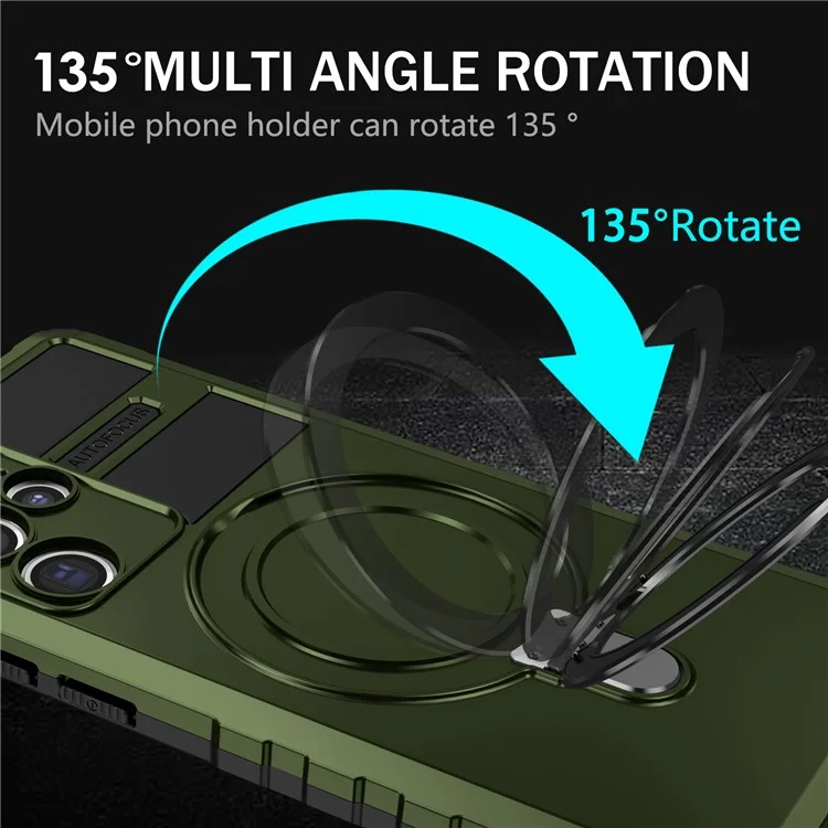 Pour Samsung Galaxy S22 Ultra 5G PC+TPU Coque de protection antichoc avec support de bague magnétique - Vert