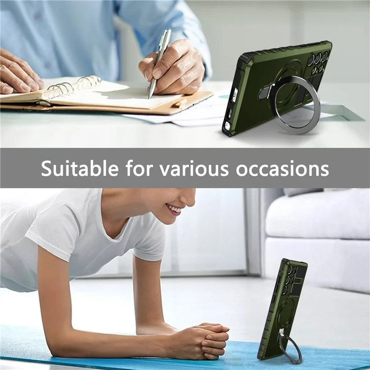 Pour Samsung Galaxy S22 Ultra 5G PC+TPU Coque de protection antichoc avec support de bague magnétique - Vert