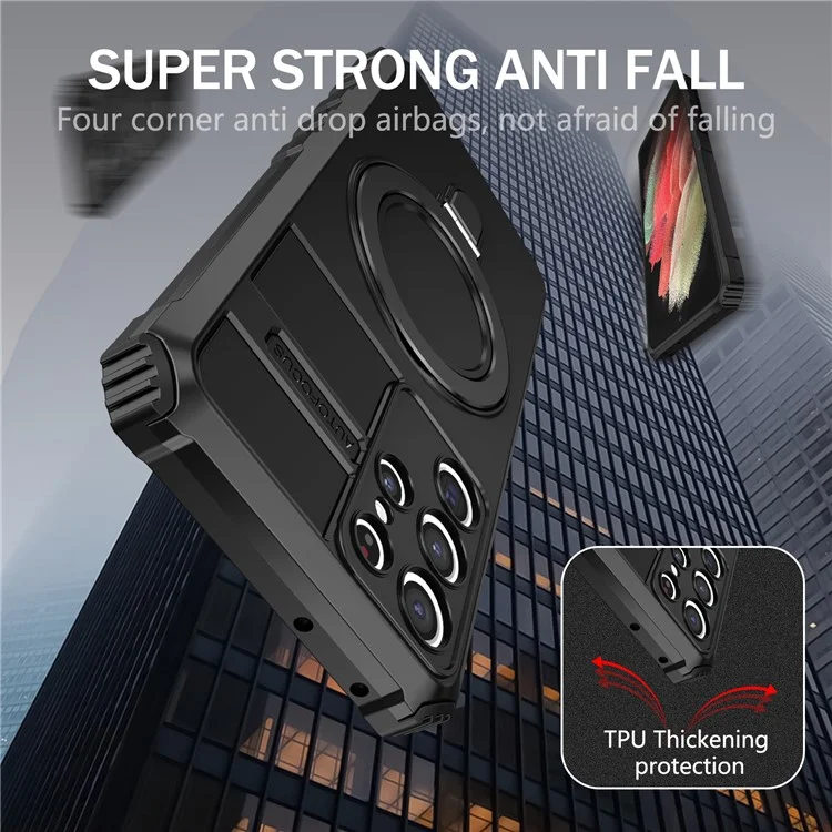 Para Samsung Galaxy S21 Ultra 5G Funda de Soporte Magnético de PC+TPU Resistente a los Arañazos - Negro