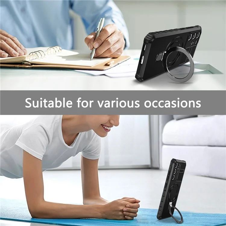 Para Samsung Galaxy S21 Ultra 5G Funda de Soporte Magnético de PC+TPU Resistente a los Arañazos - Negro