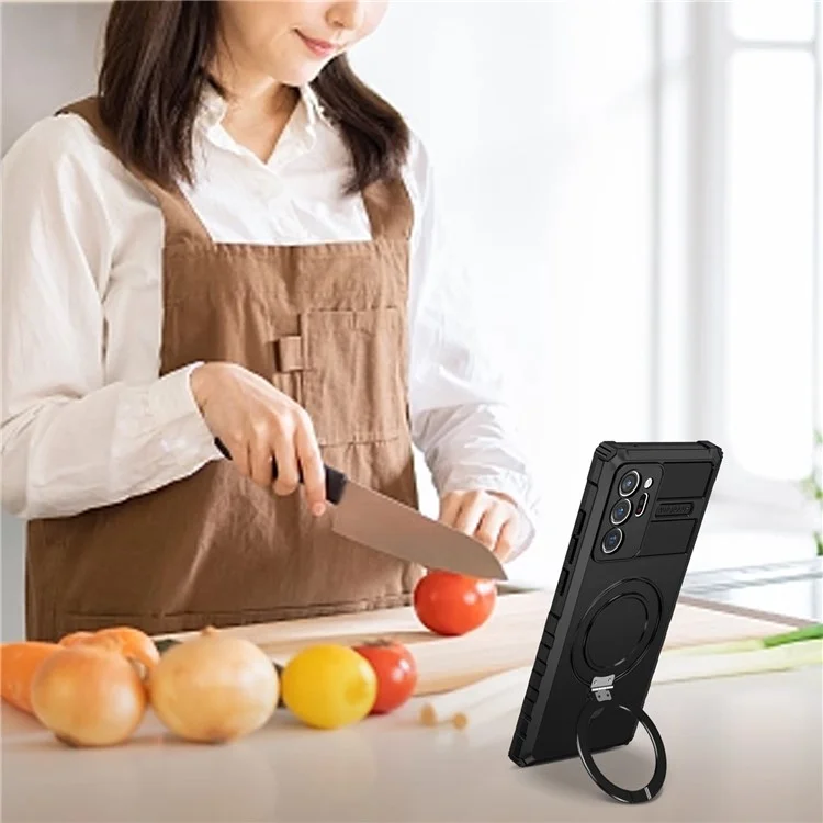 Magnetic Phone Case for Samsung Galaxy Note20 Ultra / Note20 Ultra 5G , Shockproof PC+TPU Kickstand Cover - Black