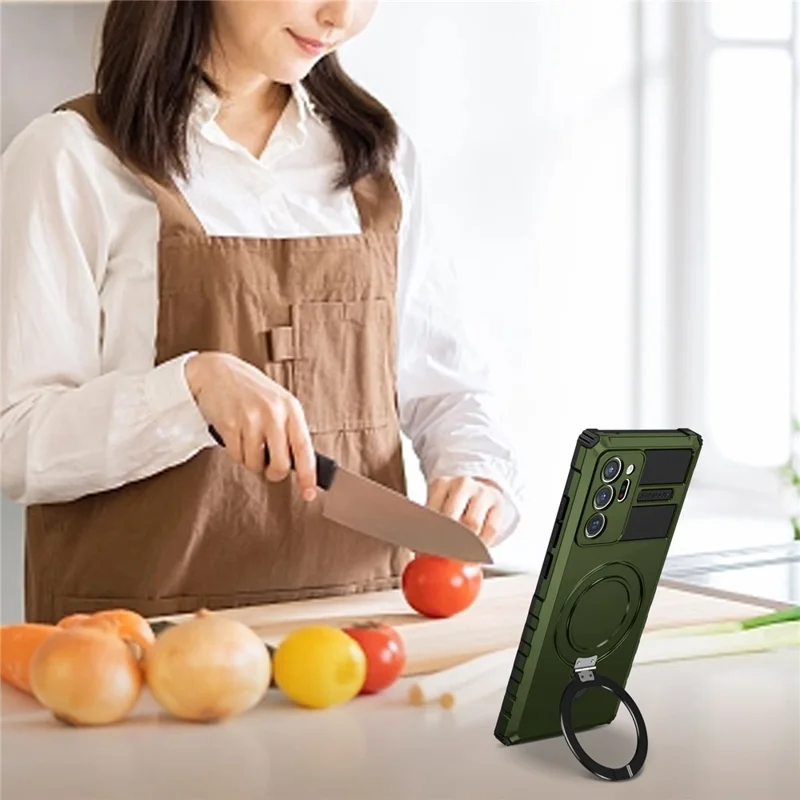 Magnetic Phone Case for Samsung Galaxy Note20 Ultra / Note20 Ultra 5G , Shockproof PC+TPU Kickstand Cover - Green
