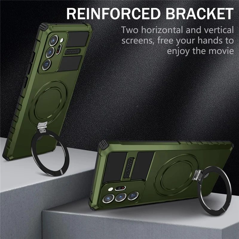 Magnetic Phone Case for Samsung Galaxy Note20 Ultra / Note20 Ultra 5G , Shockproof PC+TPU Kickstand Cover - Green