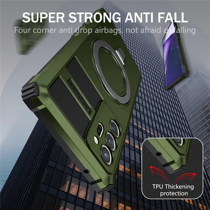 Magnetic Phone Case for Samsung Galaxy Note20 Ultra / Note20 Ultra 5G , Shockproof PC+TPU Kickstand Cover - Green
