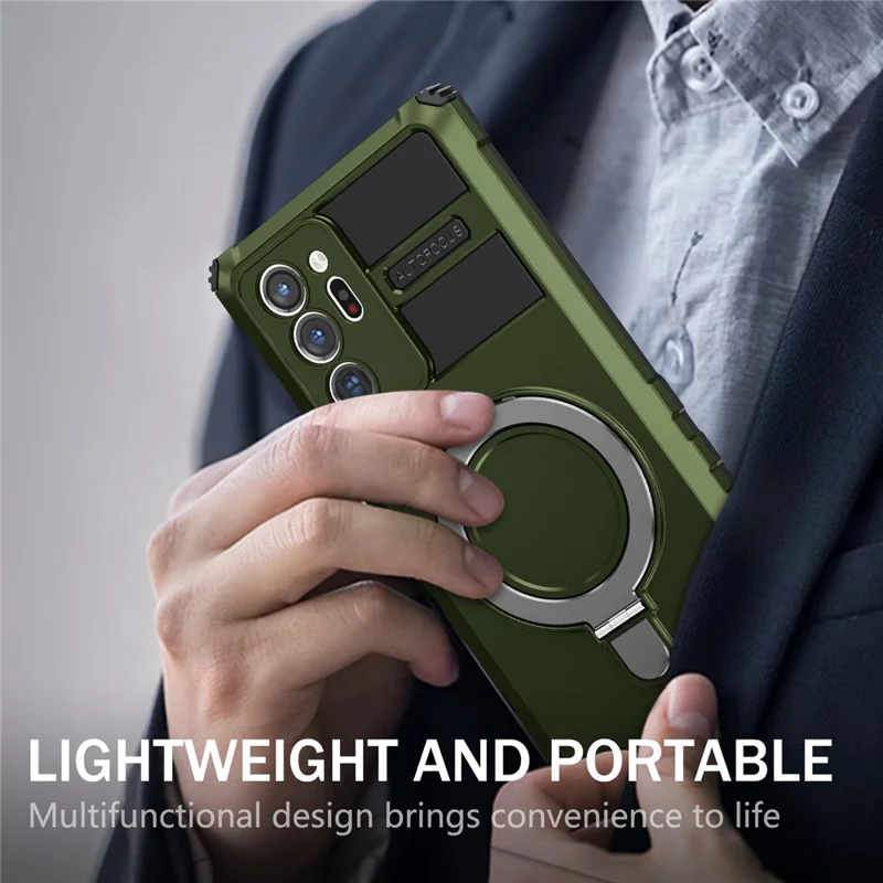 Magnetic Phone Case for Samsung Galaxy Note20 Ultra / Note20 Ultra 5G , Shockproof PC+TPU Kickstand Cover - Green