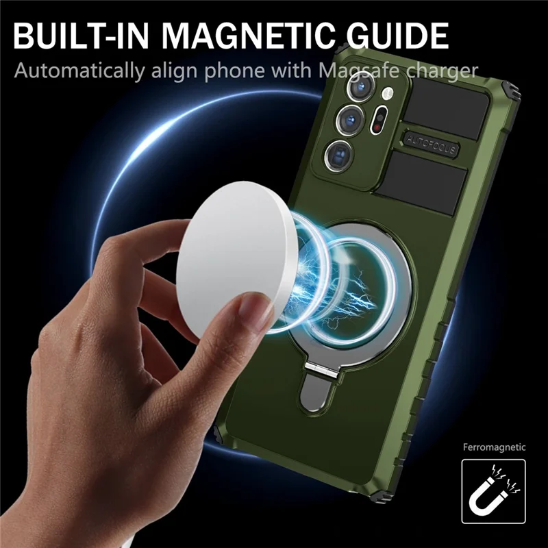 Magnetic Phone Case for Samsung Galaxy Note20 Ultra / Note20 Ultra 5G , Shockproof PC+TPU Kickstand Cover - Green