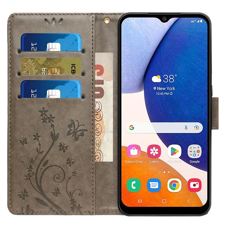For Samsung Galaxy M54 5G / F54 5G Phone Case Imprinted Butterflies PU Leather Wallet Cover Stand with Strap - Grey