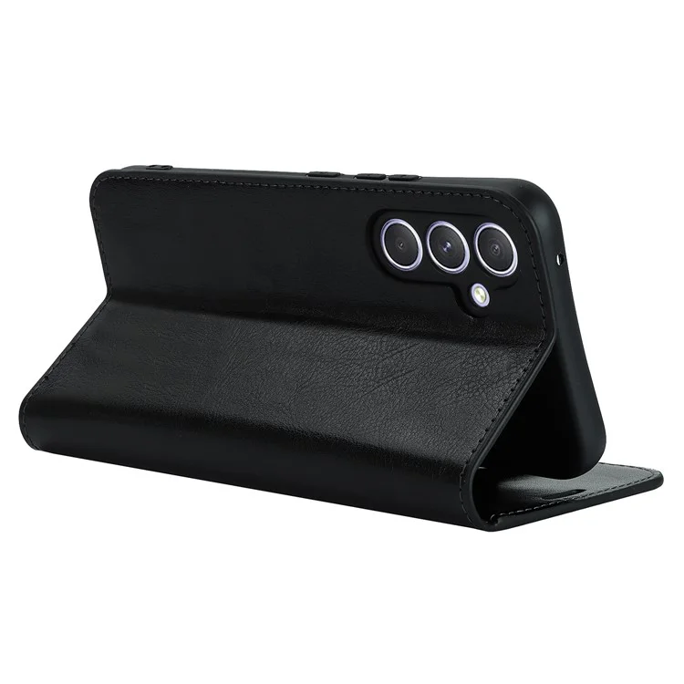 Stand Wallet für Samsung Galaxy A54 5G Crazy Horse-Textur Echtes Rindsleder-Telefon-Hülle - Schwarz