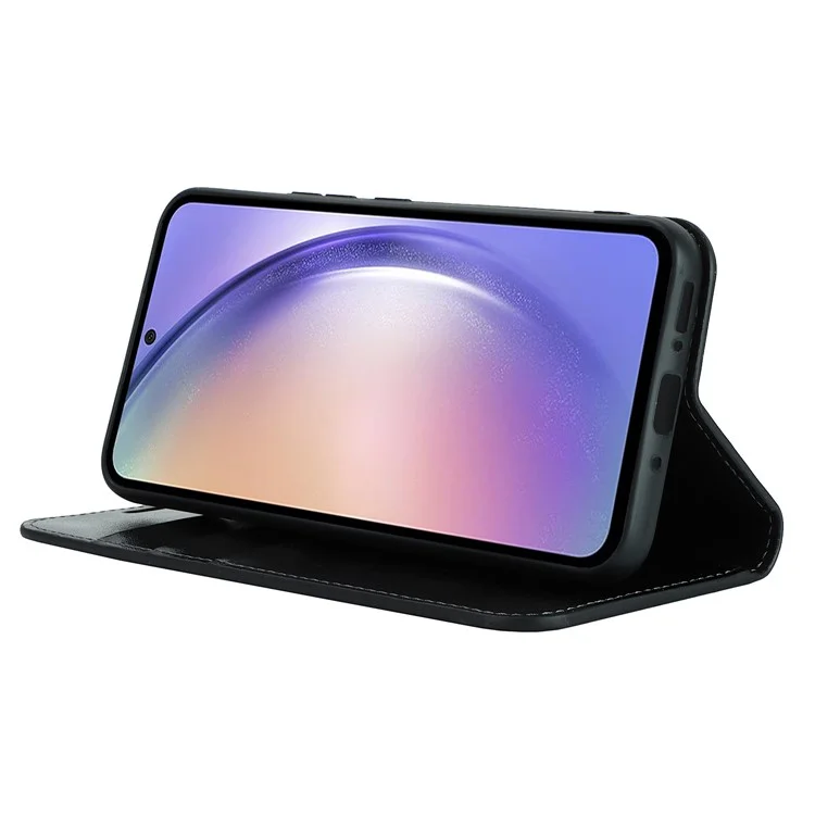 Stand Wallet für Samsung Galaxy A54 5G Crazy Horse-Textur Echtes Rindsleder-Telefon-Hülle - Schwarz