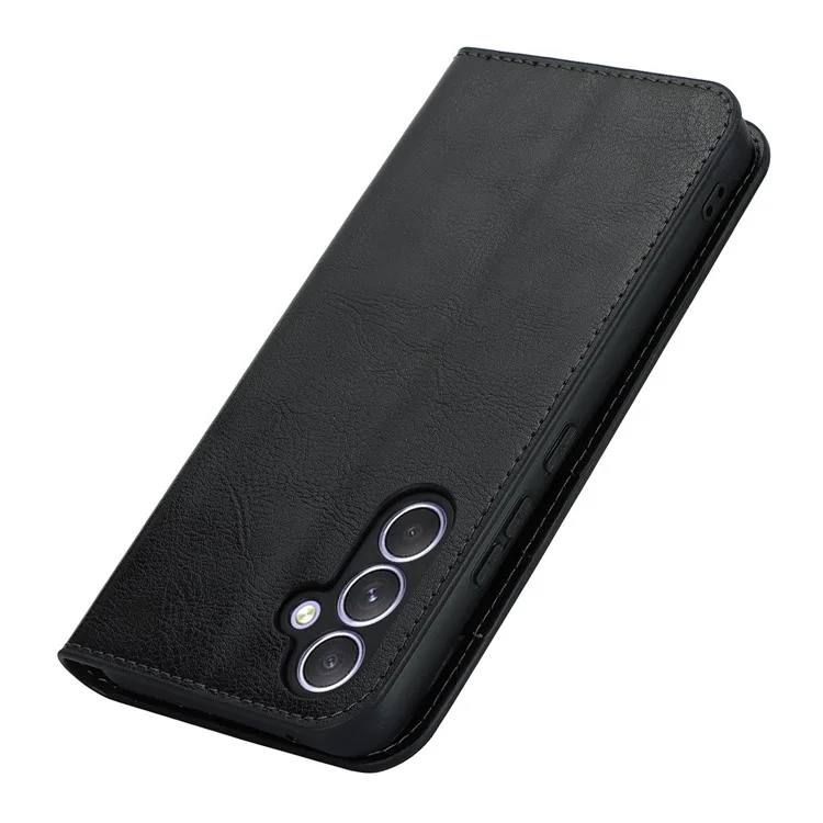 Stand Wallet für Samsung Galaxy A54 5G Crazy Horse-Textur Echtes Rindsleder-Telefon-Hülle - Schwarz