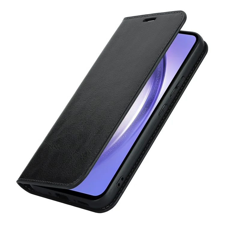 Stand Wallet für Samsung Galaxy A54 5G Crazy Horse-Textur Echtes Rindsleder-Telefon-Hülle - Schwarz