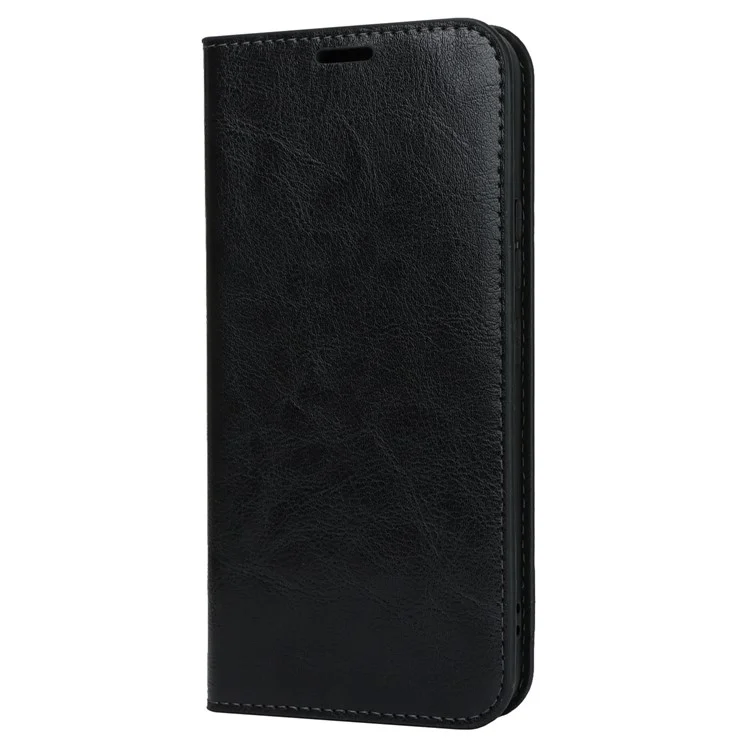 Stand Wallet für Samsung Galaxy A54 5G Crazy Horse-Textur Echtes Rindsleder-Telefon-Hülle - Schwarz