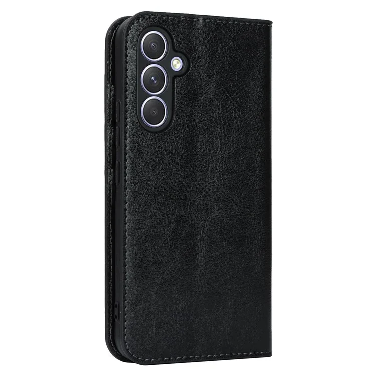 Stand Wallet für Samsung Galaxy A54 5G Crazy Horse-Textur Echtes Rindsleder-Telefon-Hülle - Schwarz