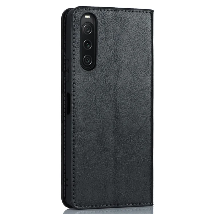 Бумажник-подставка для Sony Xperia 10 V, чехол для телефона из натуральной кожи в текстуре "дикая лошадь" - черный