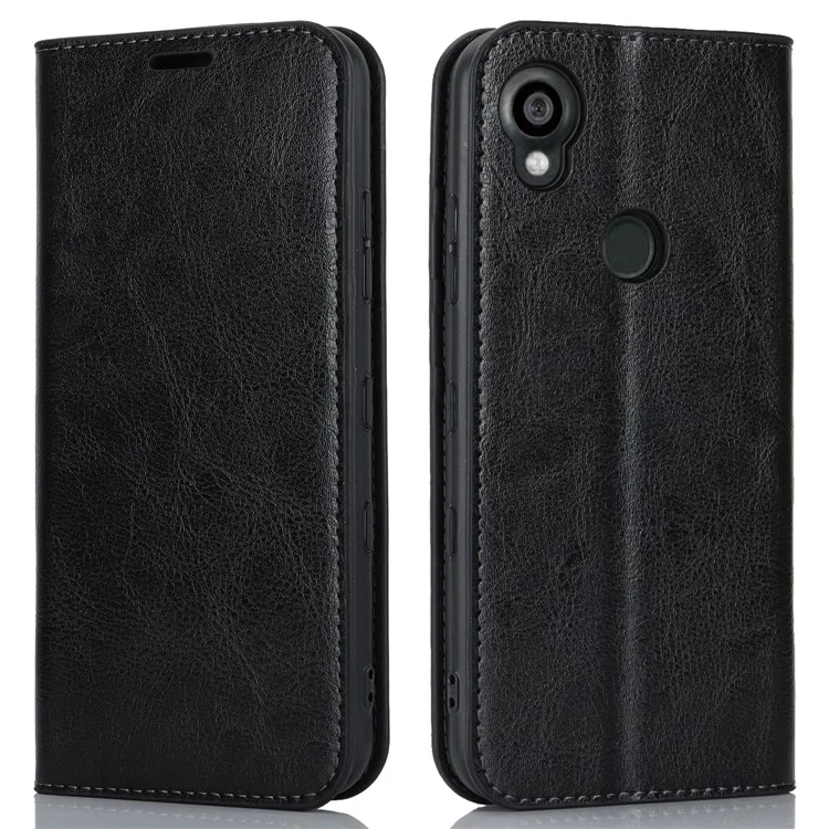 Pour Kyocera Digno SX3 KYG02 Étui de téléphone Texture Crazy Horse Véritable cuir de vache Stand Portefeuille Anti-chute Couverture - Noir