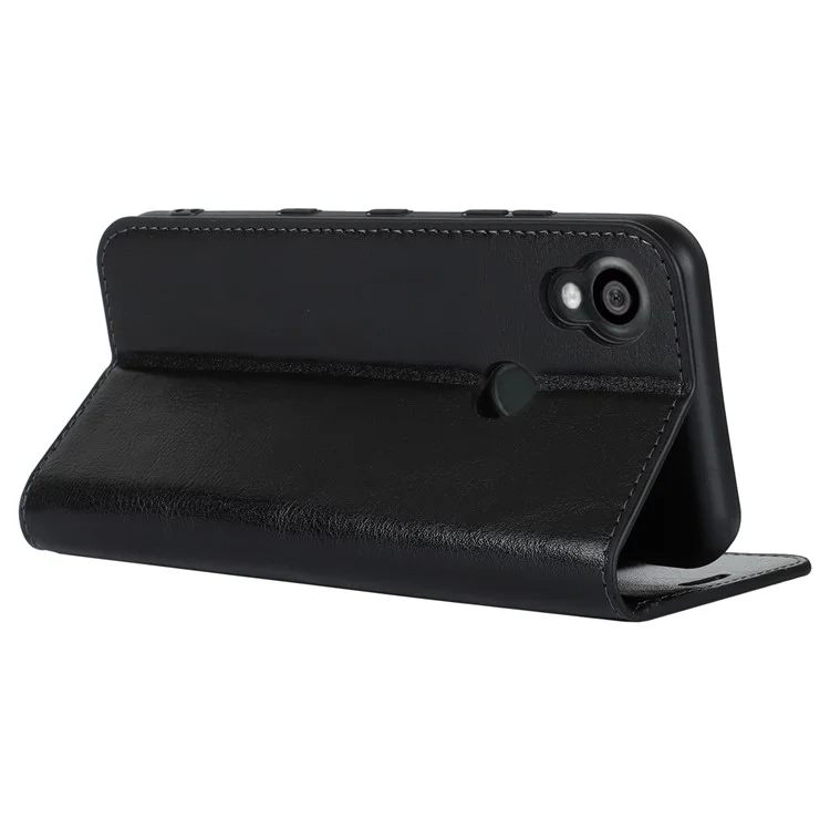 Pour Kyocera Digno SX3 KYG02 Étui de téléphone Texture Crazy Horse Véritable cuir de vache Stand Portefeuille Anti-chute Couverture - Noir