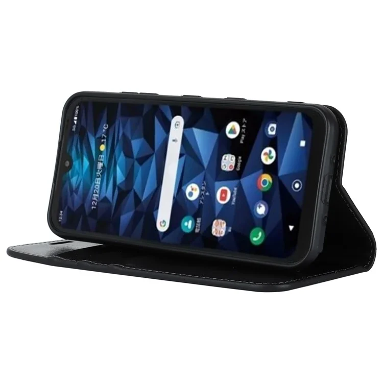 Pour Kyocera Digno SX3 KYG02 Étui de téléphone Texture Crazy Horse Véritable cuir de vache Stand Portefeuille Anti-chute Couverture - Noir
