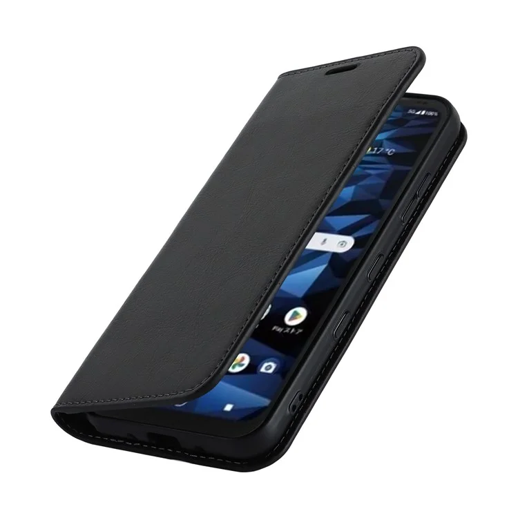 Pour Kyocera Digno SX3 KYG02 Étui de téléphone Texture Crazy Horse Véritable cuir de vache Stand Portefeuille Anti-chute Couverture - Noir