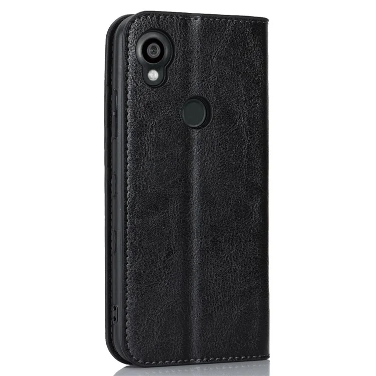 Pour Kyocera Digno SX3 KYG02 Étui de téléphone Texture Crazy Horse Véritable cuir de vache Stand Portefeuille Anti-chute Couverture - Noir