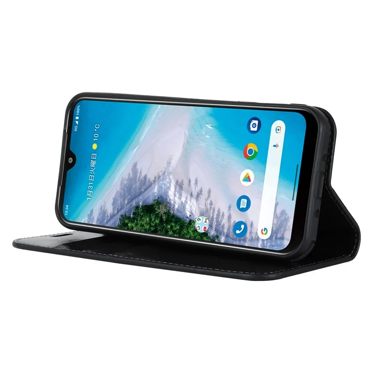 Für Kyocera Android One S10 / One S9 sturzsicheres Telefongehäuse Crazy Horse Struktur echtes Rindsleder Standfuß Brieftasche Abdeckung - Schwarz