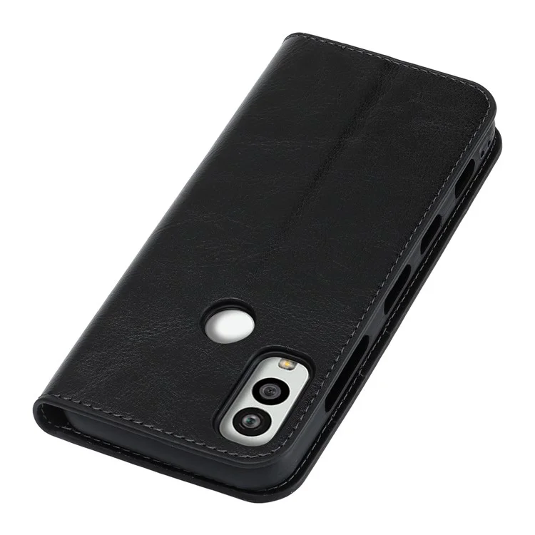 Für Kyocera Android One S10 / One S9 sturzsicheres Telefongehäuse Crazy Horse Struktur echtes Rindsleder Standfuß Brieftasche Abdeckung - Schwarz