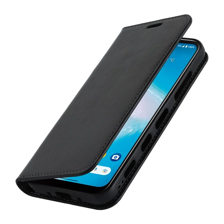 Für Kyocera Android One S10 / One S9 sturzsicheres Telefongehäuse Crazy Horse Struktur echtes Rindsleder Standfuß Brieftasche Abdeckung - Schwarz