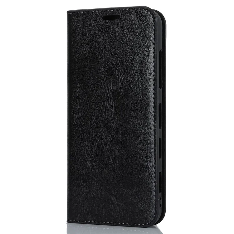 Für Kyocera Android One S10 / One S9 sturzsicheres Telefongehäuse Crazy Horse Struktur echtes Rindsleder Standfuß Brieftasche Abdeckung - Schwarz