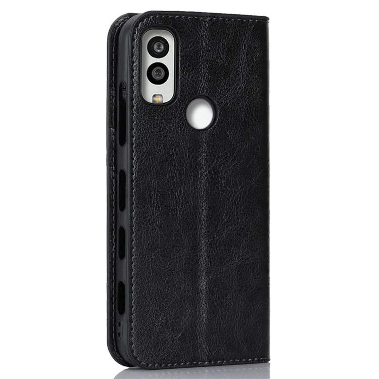 Für Kyocera Android One S10 / One S9 sturzsicheres Telefongehäuse Crazy Horse Struktur echtes Rindsleder Standfuß Brieftasche Abdeckung - Schwarz