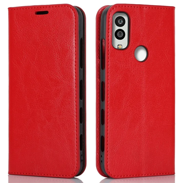 For Kyocera Android One S10 / One S9 Fall Proof Phone Case Crazy Horse Texture Genuine Cow Leather Stand Wallet Cover - Red
