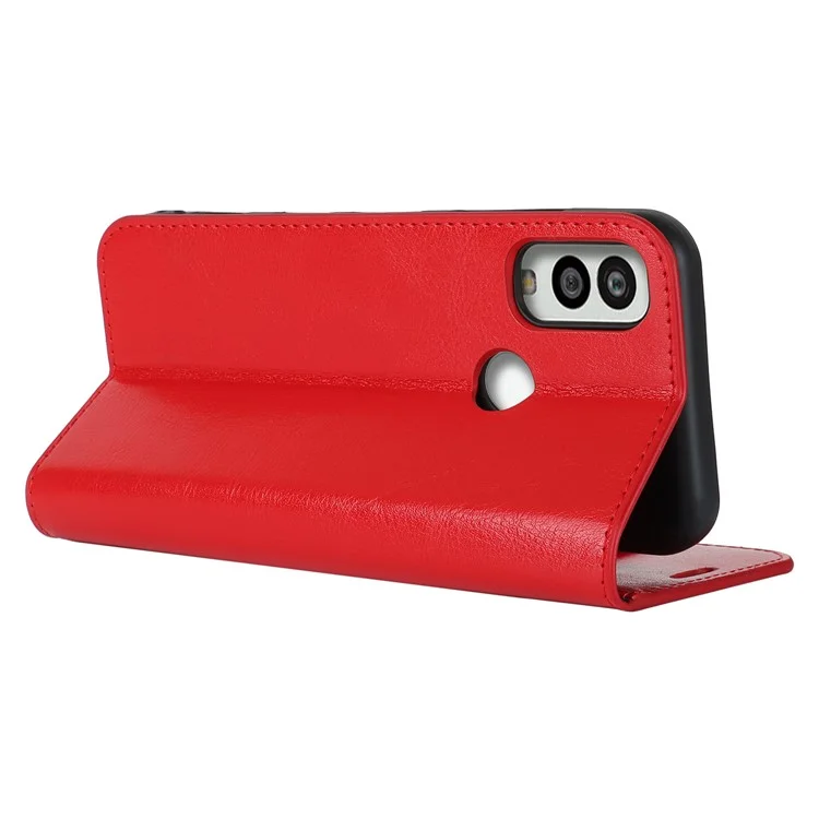 For Kyocera Android One S10 / One S9 Fall Proof Phone Case Crazy Horse Texture Genuine Cow Leather Stand Wallet Cover - Red