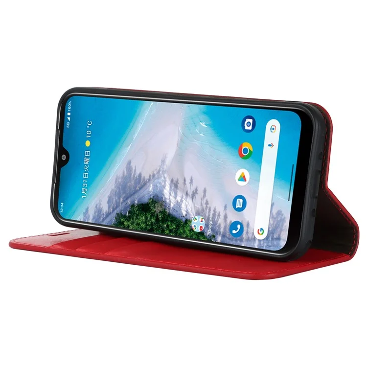 For Kyocera Android One S10 / One S9 Fall Proof Phone Case Crazy Horse Texture Genuine Cow Leather Stand Wallet Cover - Red