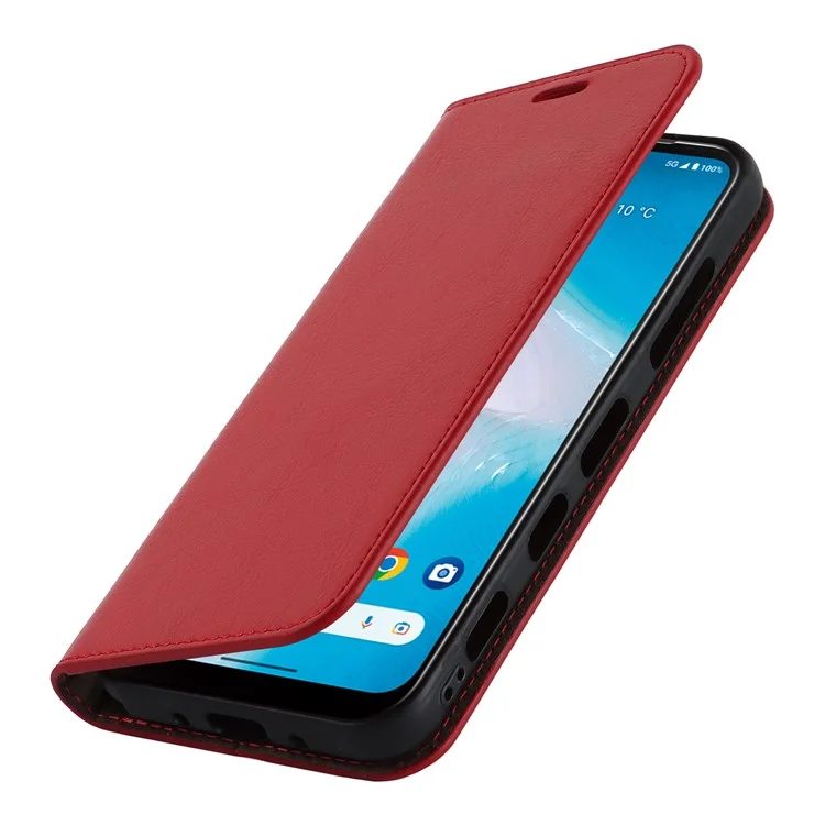For Kyocera Android One S10 / One S9 Fall Proof Phone Case Crazy Horse Texture Genuine Cow Leather Stand Wallet Cover - Red