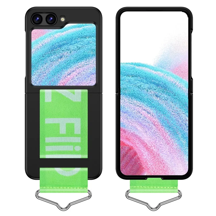 Жесткий ПК-чехол для телефона Samsung Galaxy Z Flip5 5G с защитным чехлом и держателем в форме буквы B - Черный+Зеленый