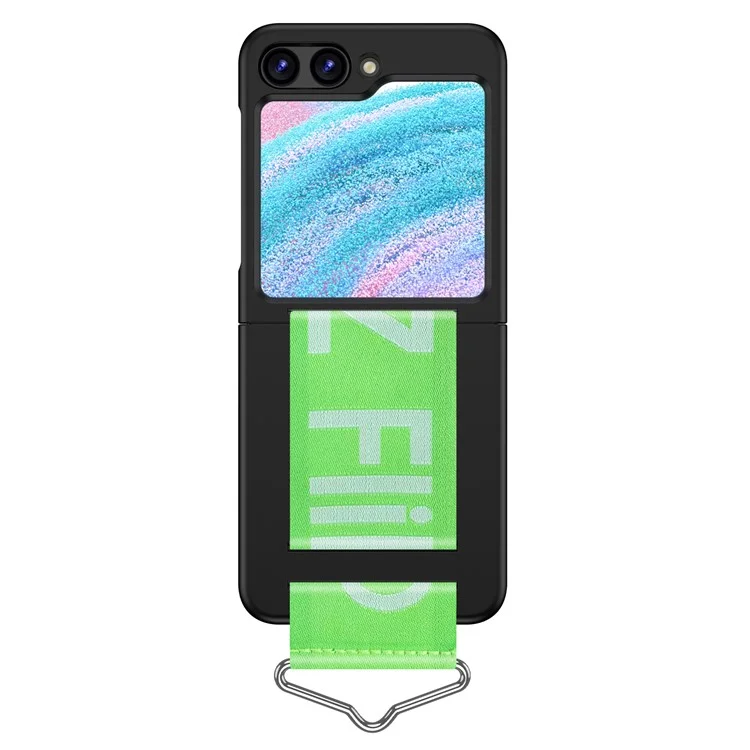 Жесткий ПК-чехол для телефона Samsung Galaxy Z Flip5 5G с защитным чехлом и держателем в форме буквы B - Черный+Зеленый